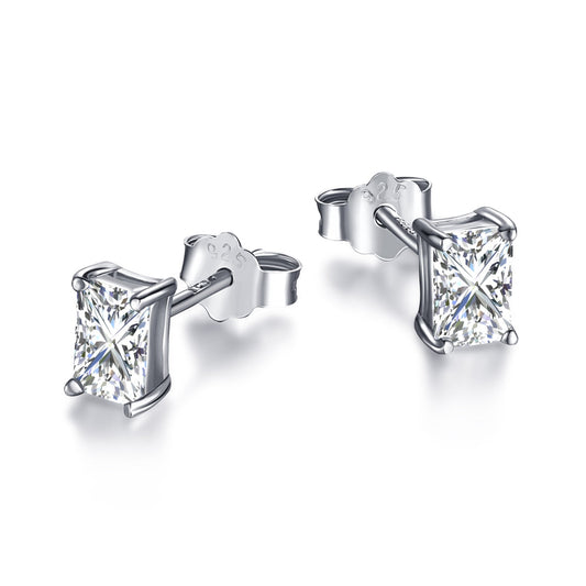 [Lucky Star]Stylish Shiny Rectangular Center Stone Stud Earrings