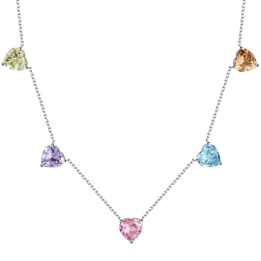 [Lucky Star]Sparkling Colorful Heart Cut Necklace