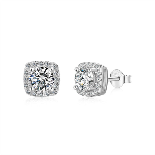 [Lucky Star]Classic Round Center Stone Stud Earrings